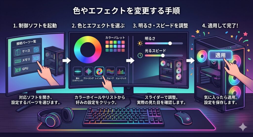 色やエフェクトを変更する手順