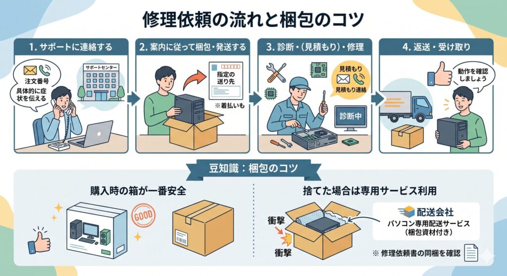 修理依頼の流れと梱包のコツ