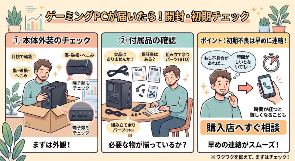 開封時の付属品と初期不良チェック