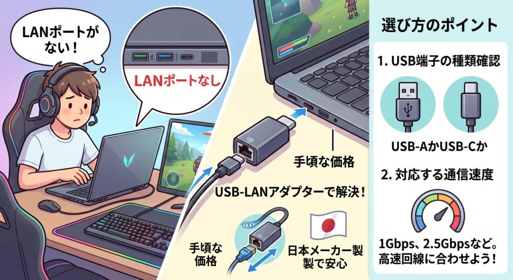 LANポートがない場合の対処法