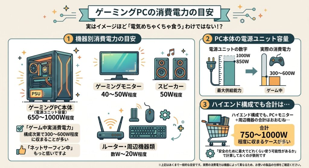 ゲーミングPCの消費電力の目安