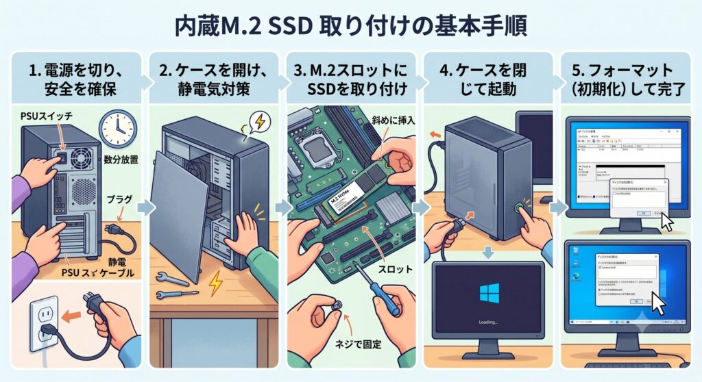 内蔵SSDを取り付ける基本手順