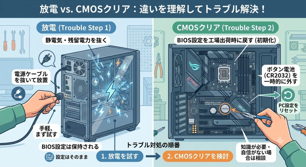 放電とCMOSクリアの違い