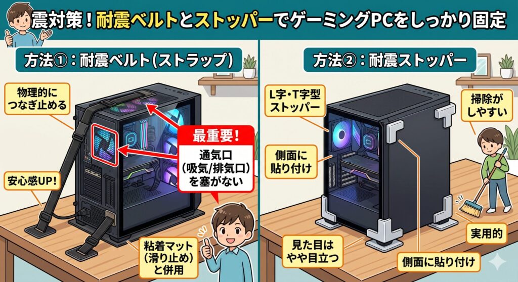 耐震ベルトで本体を固定する方法
