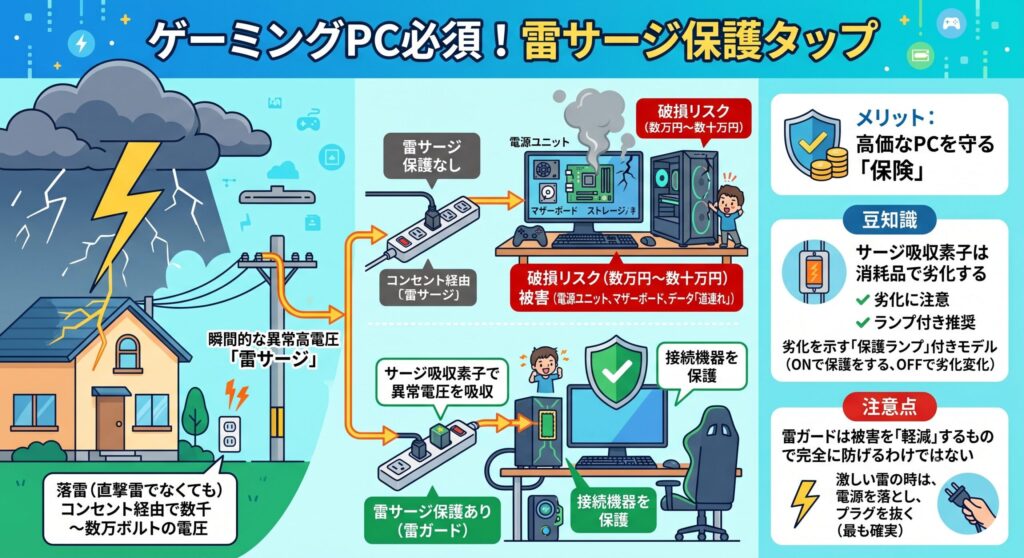 雷サージ保護機能は必須レベル