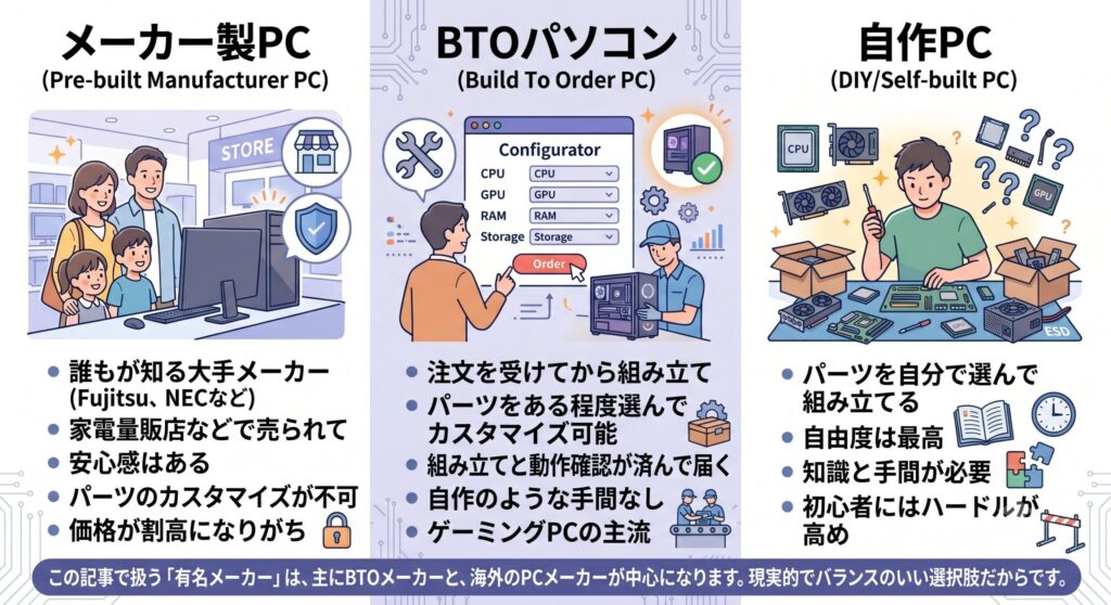 メーカー製とBTOと自作の違い
