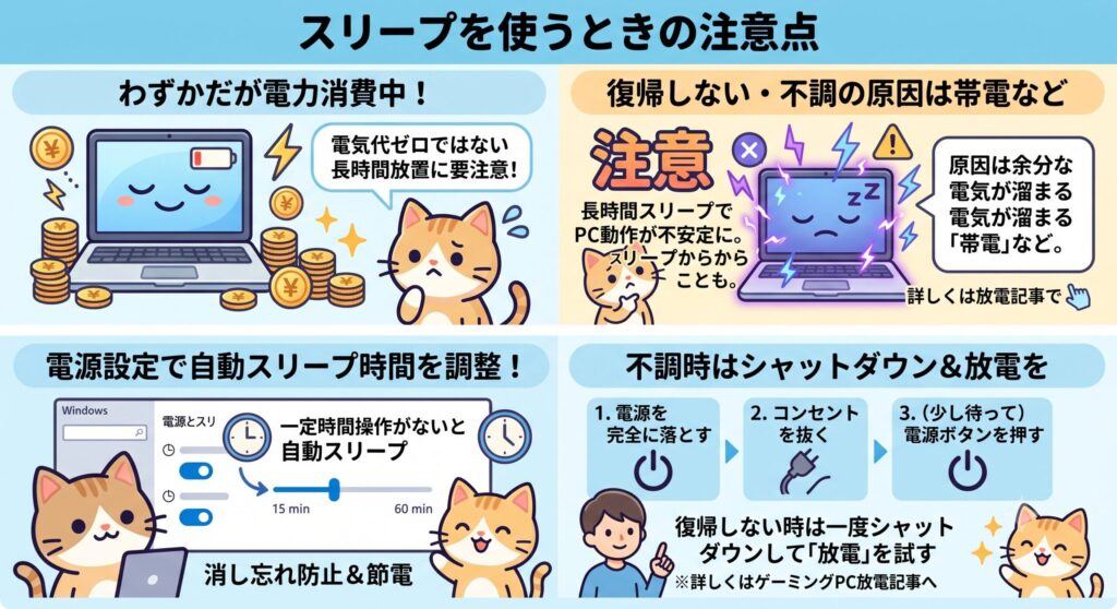 スリープを使うときの注意点