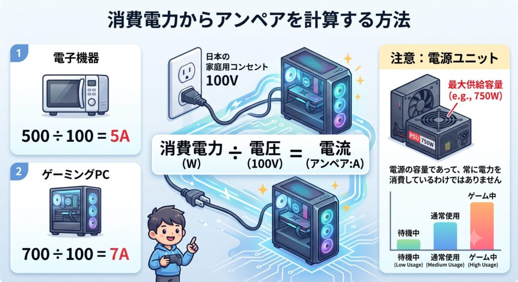 消費電力からアンペアを計算する方法