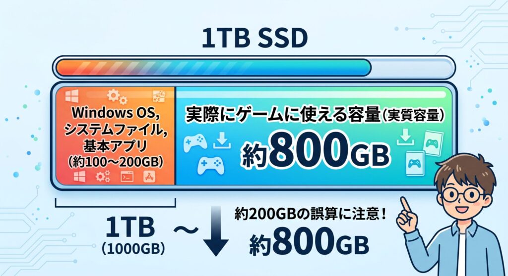 実際に使える容量は約800GB