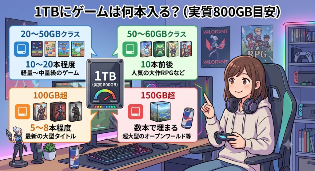 1TBにゲームは何本入るか