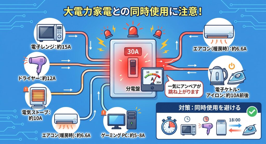 大電力家電との同時使用に注意