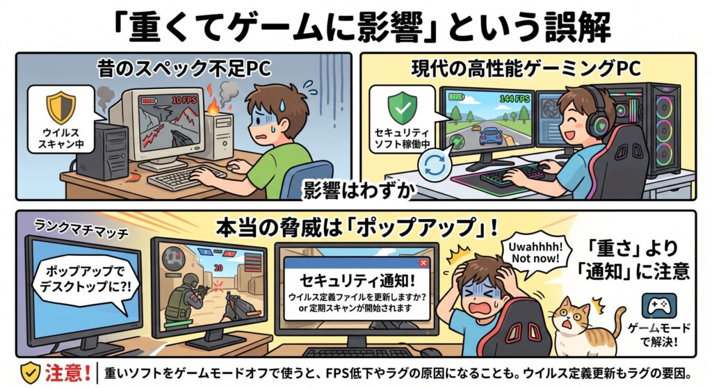 重くてゲームに影響するという誤解