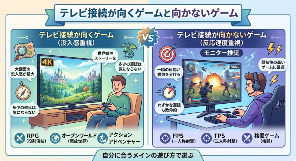 テレビ接続が向くゲームと向かないゲーム
