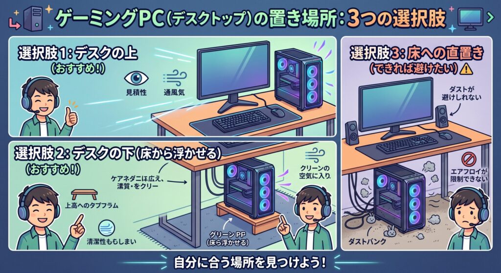 主な置き場所は3つ
