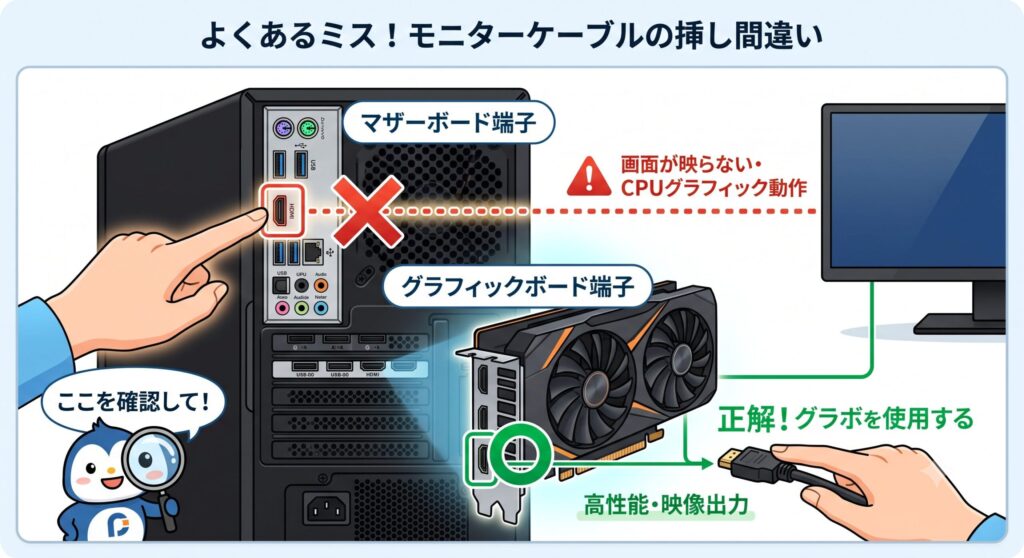 ケーブルの挿し先の間違い