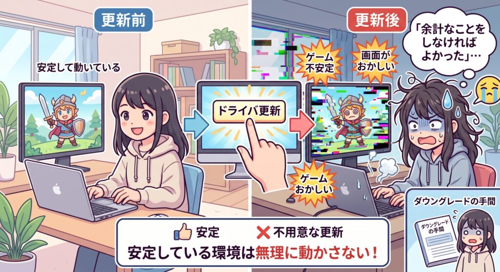 更新によるリスクもある